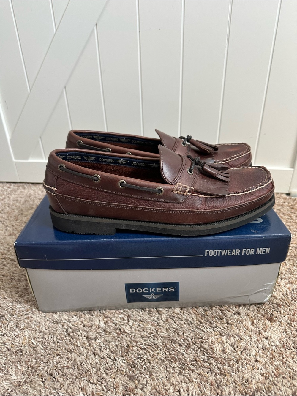 Dockers Erie Men’s Size 10 Red Brown Leather Tassel Kiltie Boat Shoes Loafers - Picture 7 of 10
